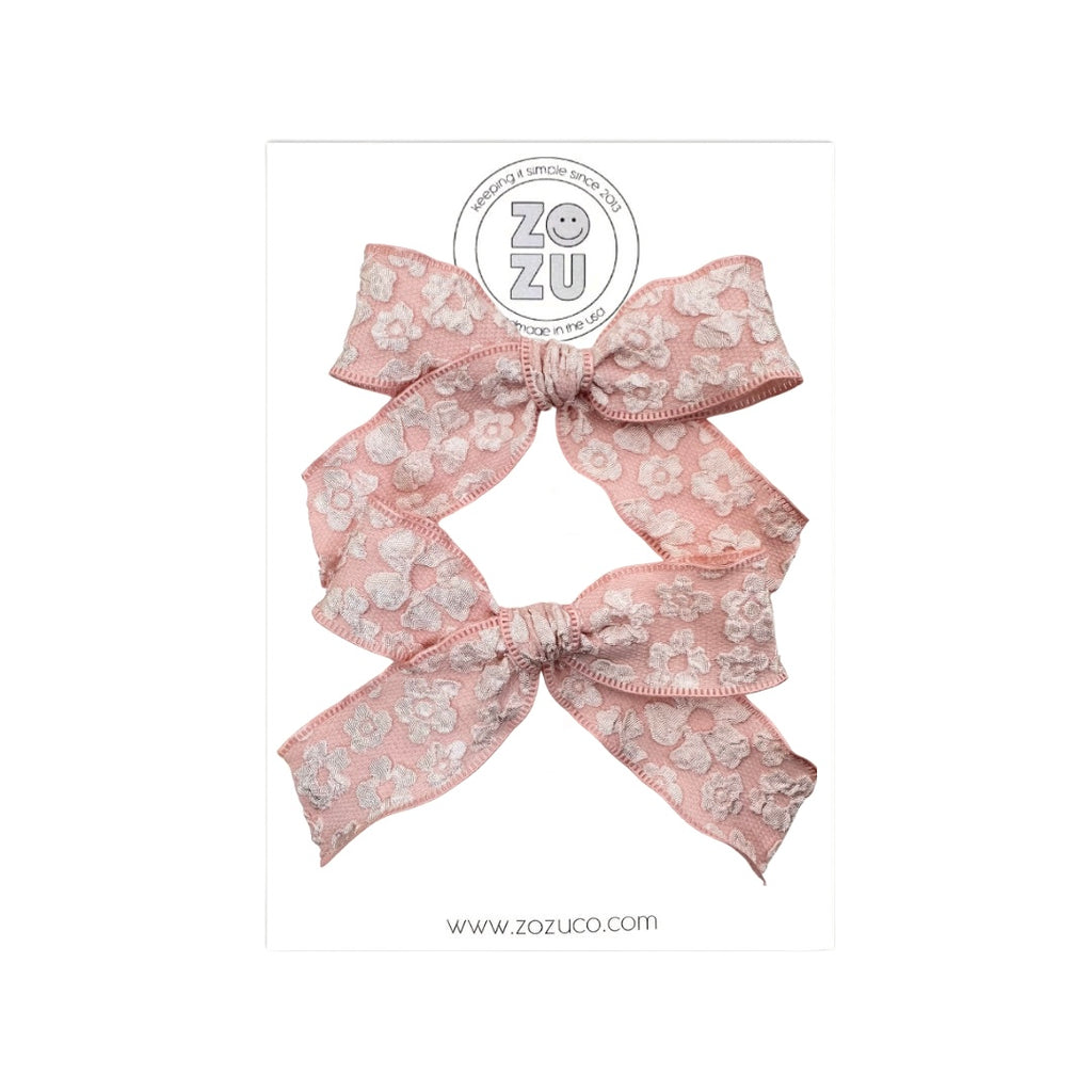 Pink Embossed Floral :: Mini Explorer Ribbon Pigtail Set