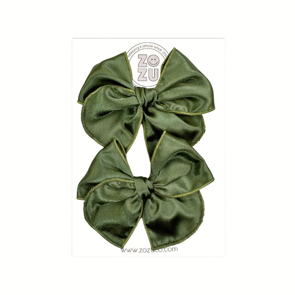 Avocado Green Satin :: Mini Traveler Pigtail Set