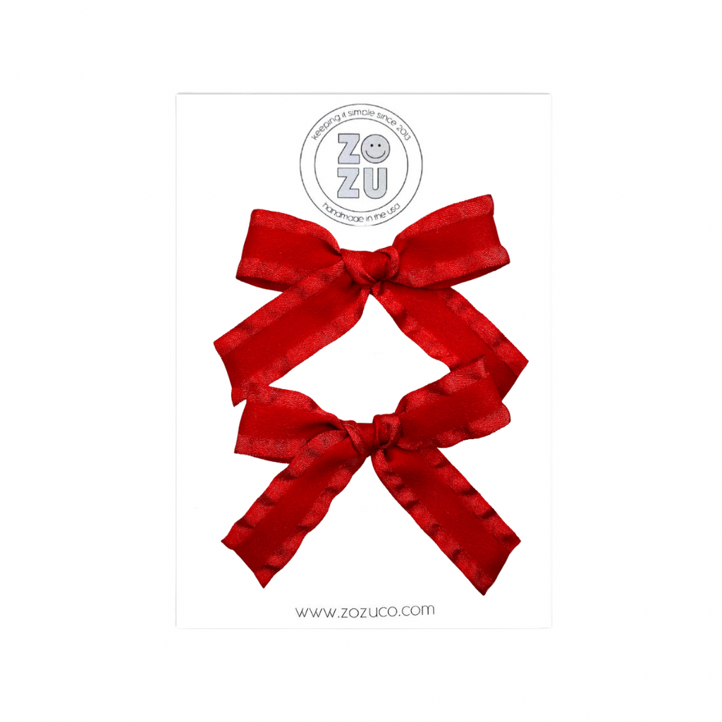 Red Ruffle Edge Ribbon :: Mini Explorer Pigtail Set