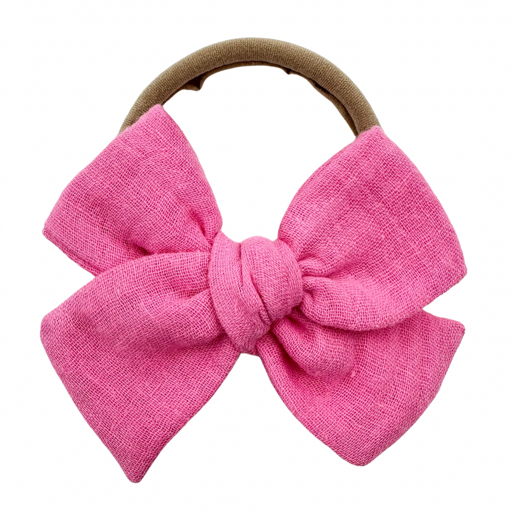 Pink Raspberry Gauze :: Mini Voyager Bow