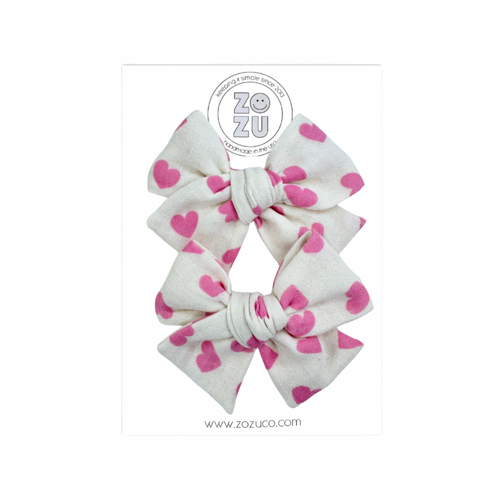 Hearts in Pink Double Gauze :: Mini Voyager Pigtail Set