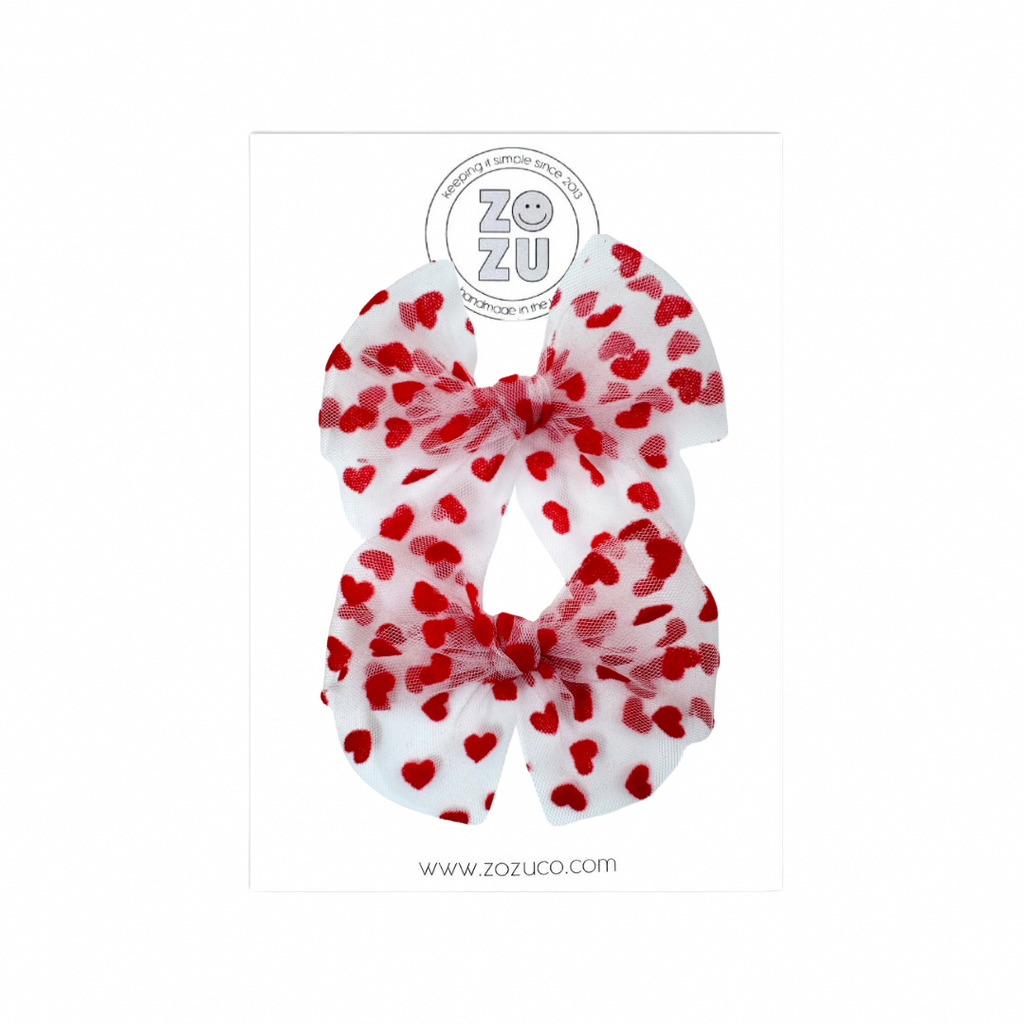 Red Flocked Hearts :: Mini Traveler Pigtail Set