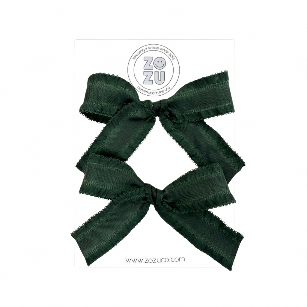 Forest Green Ruffle Edge :: Mini Explorer Ribbon Pigtail Set