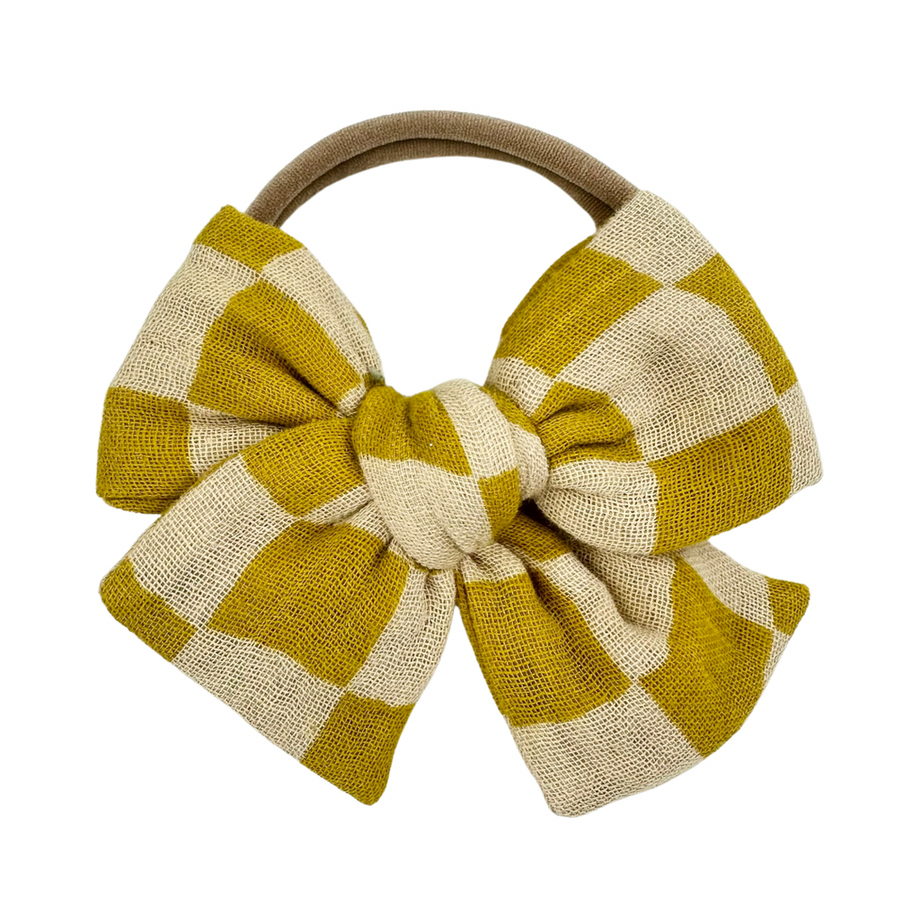 Mustard Check Gauze :: Mini Voyager Bow