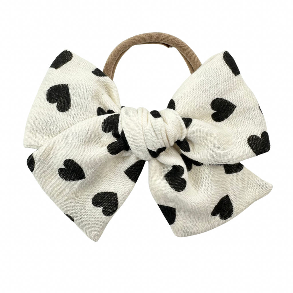 Hearts in Black Double Gauze :: Voyager Bow