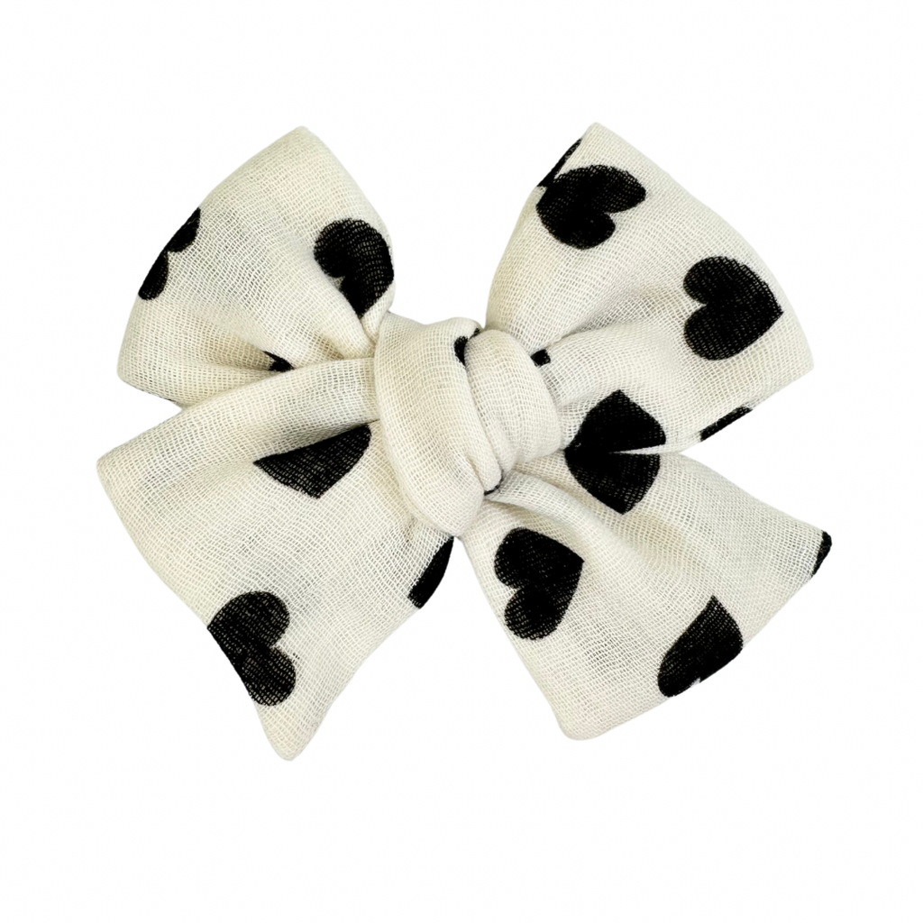 Hearts in Black Double Gauze :: Mini Voyager Bow