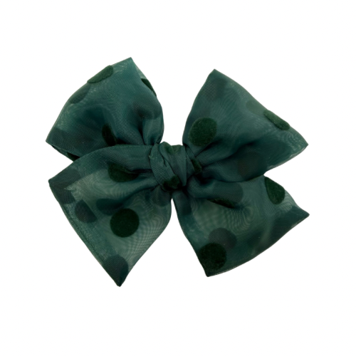 Green Flocked Dot :: Mini Voyager Bow
