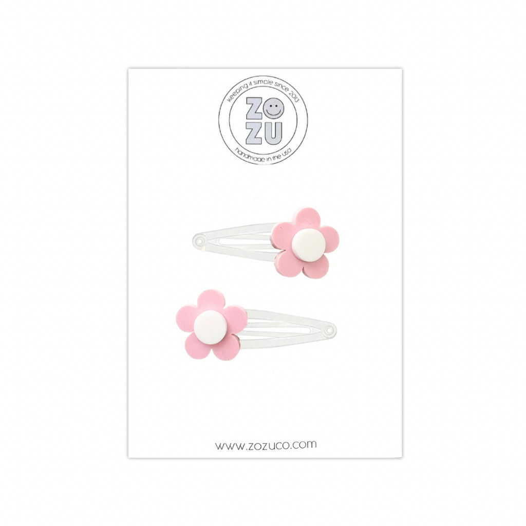 Pink Flower Power :: Acrylic Snap Clip Pigtail Set