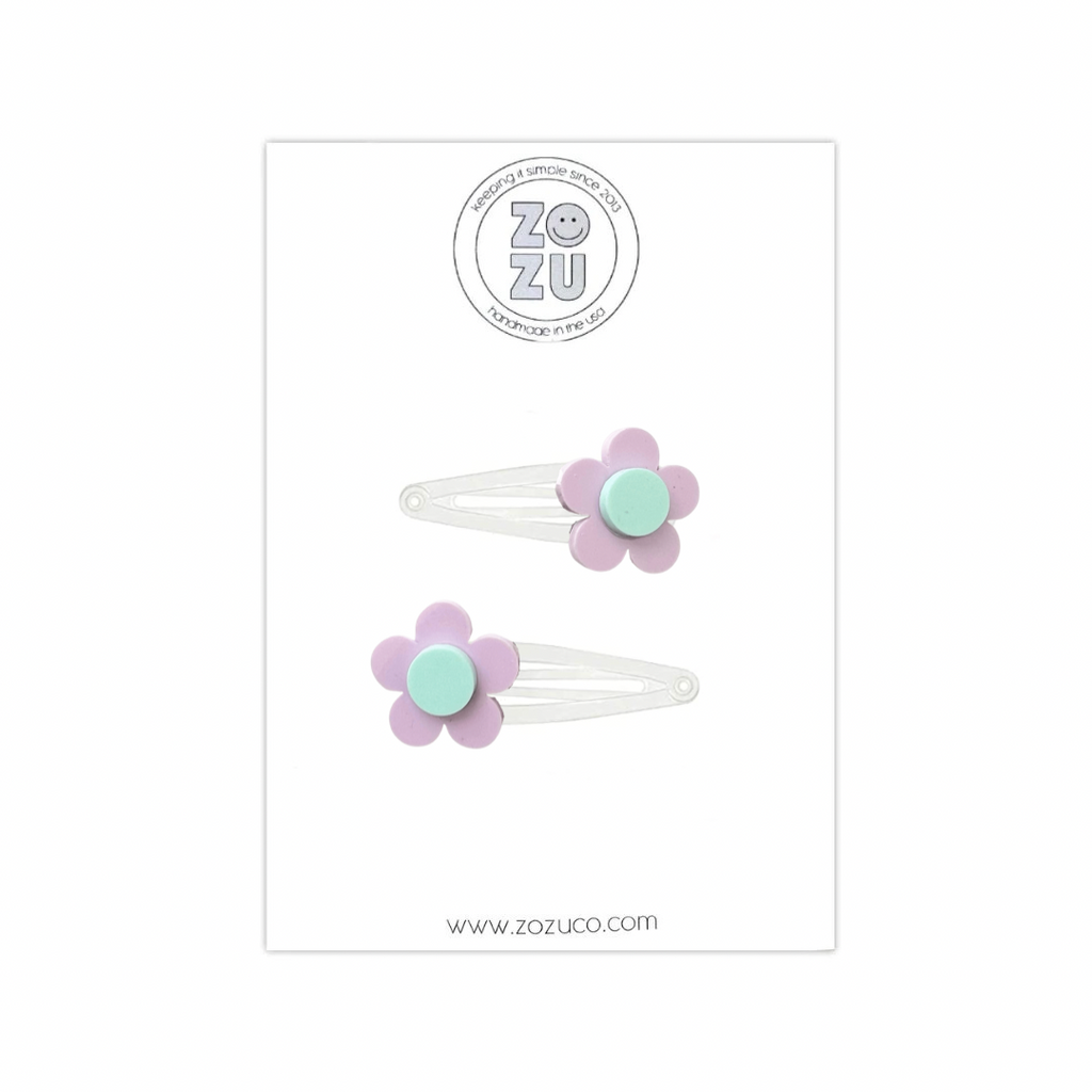Purple Flower Power :: Acrylic Snap Clip Pigtail Set