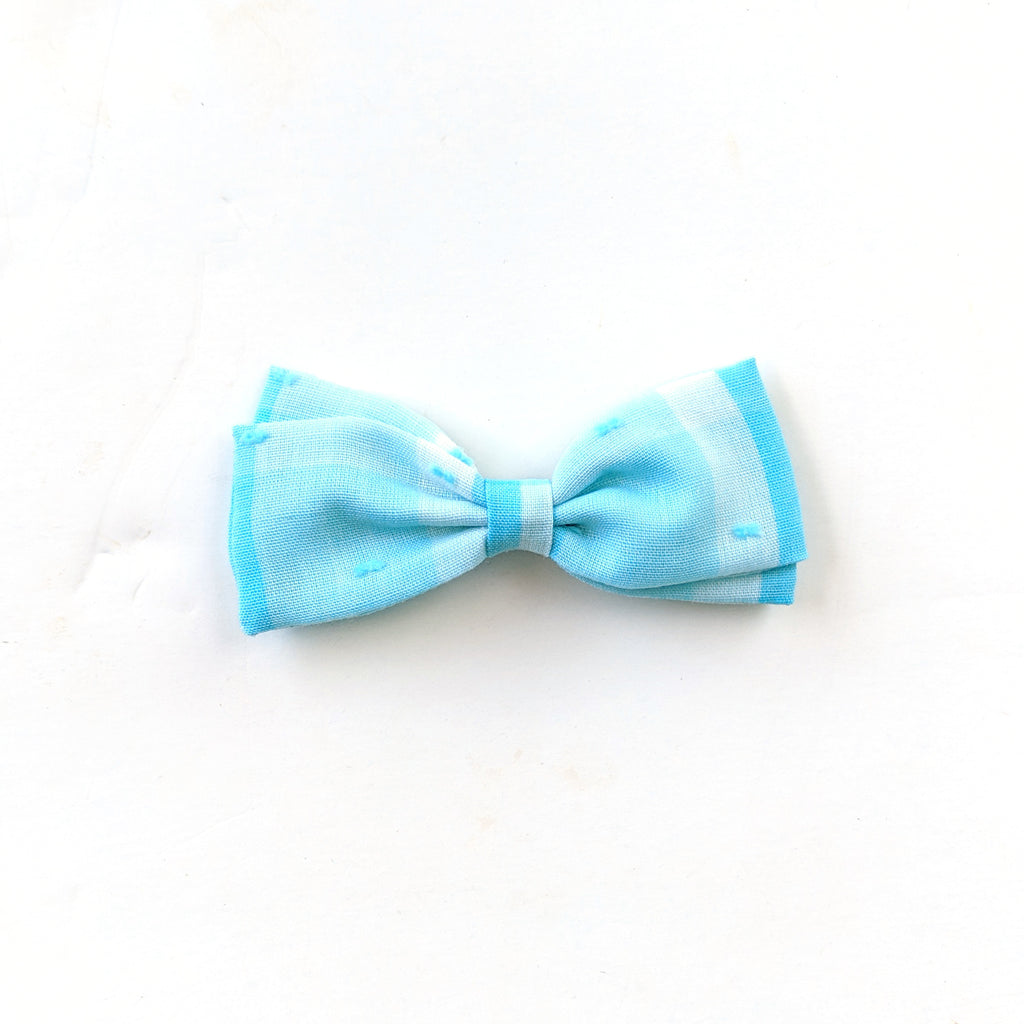 Light Blue Gingham Swiss Dot :: Mini Zoey Bow