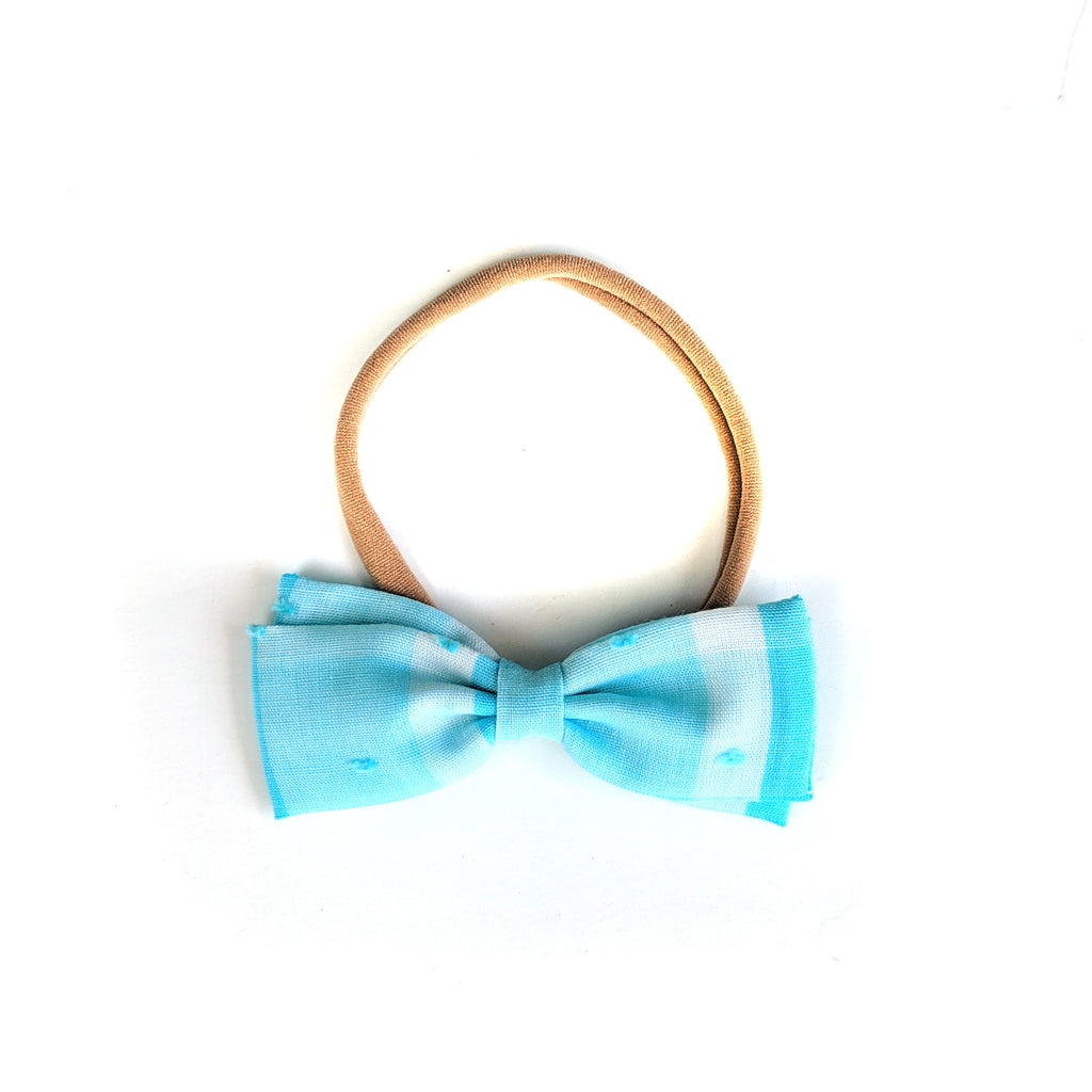 Light Blue Gingham Swiss Dot :: Mini Zoey Bow